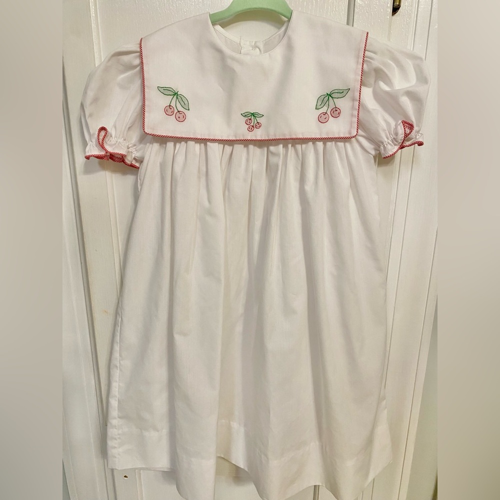 White Dress with Cherry Embroidery